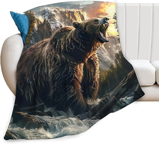 Bear Throw Blanket - Cabin Decor Gifts for Girls, Boys, Men, Women, Kids, Adults - Soft Warm Cozy Fleece for Couch, Sofa, Bed - 60"x50"