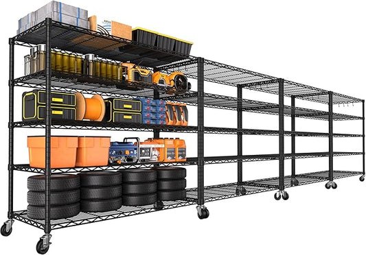 PrimeZone 4 Packs 48" W x 24" D x 81" H Heavy Duty Wire Storage Shelves with Wheels, 5 Tier Adjustable NSF Certified Garage Shelving Unit, Rolling Metal Organizer Shelf Rack for Warehouse, Pantry