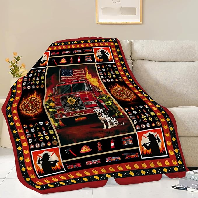 Firefighter Blanket, Fire Truck Throw Blanket,Fireman Hero Gifts Blankets Stuff Fleece Flannel Plush for Men Boys Women Girls Lovers Adults Soft Bedding Gift for Sofa Bed Office Home Decor 40"X50"