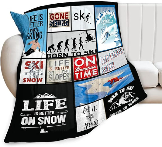 Skiing Throw Blanket for Lovers - Soft Warm Cozy Fleece for Kids Adults - Couch Sofa Bed 50"x60"