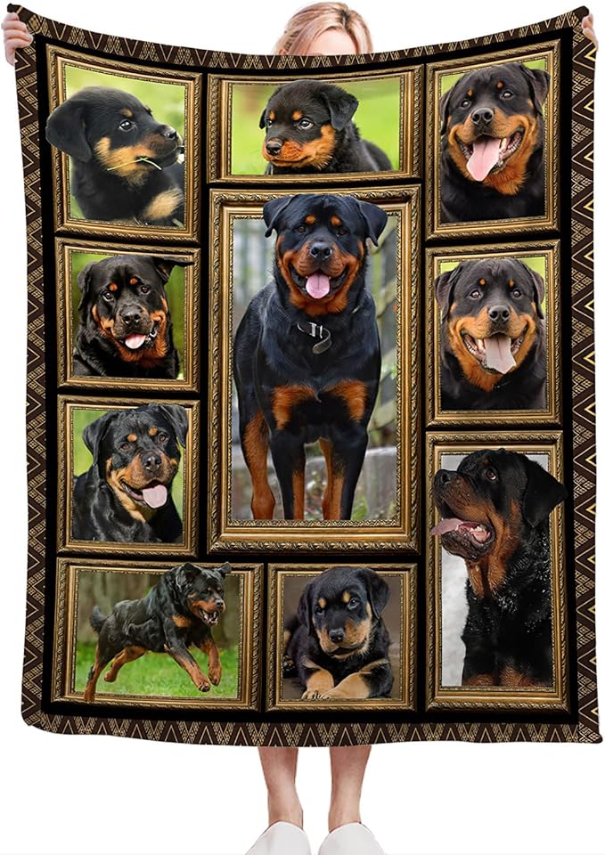 Rottweiler Blanket Decor Gifts for Dog Lover Flannel Fleece Fuzzy Rottweiler Throw Blanket Soft Warm Cozy Plush Animal Blanket for Bed Couch Living Room Stuffed Decoration for Kids Adult 60"x50"
