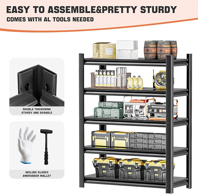 Heavy Duty Garage Shelving,78" Hx39 Wx16 D 5-Tier Storage Shelves,3000 lbs Capacity,Easy Assembly Adjustable Stainless Metal Shelf,Suitable for Garage Basement Office Farmhouse etc
