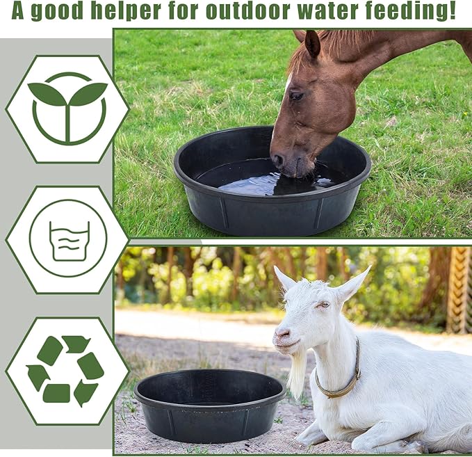 Sadnyy 3 Pcs 3 Gallon Rubber Feeder Pan Utility Horse Feed Bucket Pig Bowl for Cats Dogs Goats Chicken Dust Bath Container Animal Feeding, 17.5 x 5.3 inches/ 44.5 x 13.5 cm