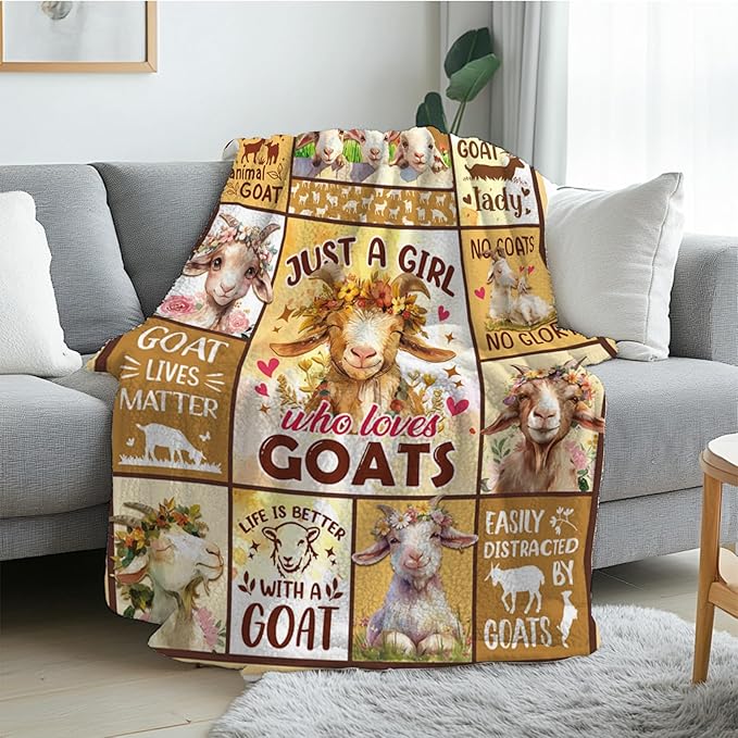 Goats Blanket Gift for Women, Girls, Blanket for Goat Lovers, Goat Gifts for Birthday, Just A Girl Who Loves, Flannel Blanket for Couch or Bed, for Christmas Thanksgiving Day 50x60
