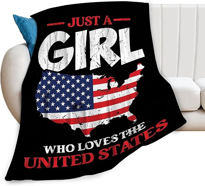 American Girl Throw Blanket Just A Girl Who Loves United States Decor Blanket Super Cozy Plush Lightweight Soft Plush Flannel Fleece Blanket Gifts for Girls Boys Kids Women for Sofa Bed Couch 40"X50"