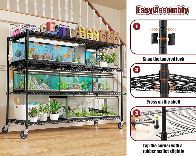 PrimeZone 60" W x 24" D x 76" H Heavy Duty Wire Storage Shelves with Wheels, 4 Tier Adjustable NSF Certified Garage Shelving Unit, Rolling Metal Organizer Shelf Rack for Warehouse, Pantry, 3 Packs