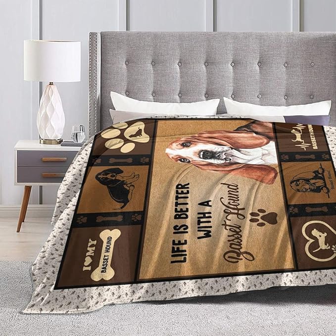 Basset Hound Blanket Dog Throw Blanket Soft Warm Cozy Fuzzy Plush Dogs Throw Blanket Bedding Gifts for Dog Lover Girls Women Fleece Flannel Gift Blankets for Kids Adults 40"X50"