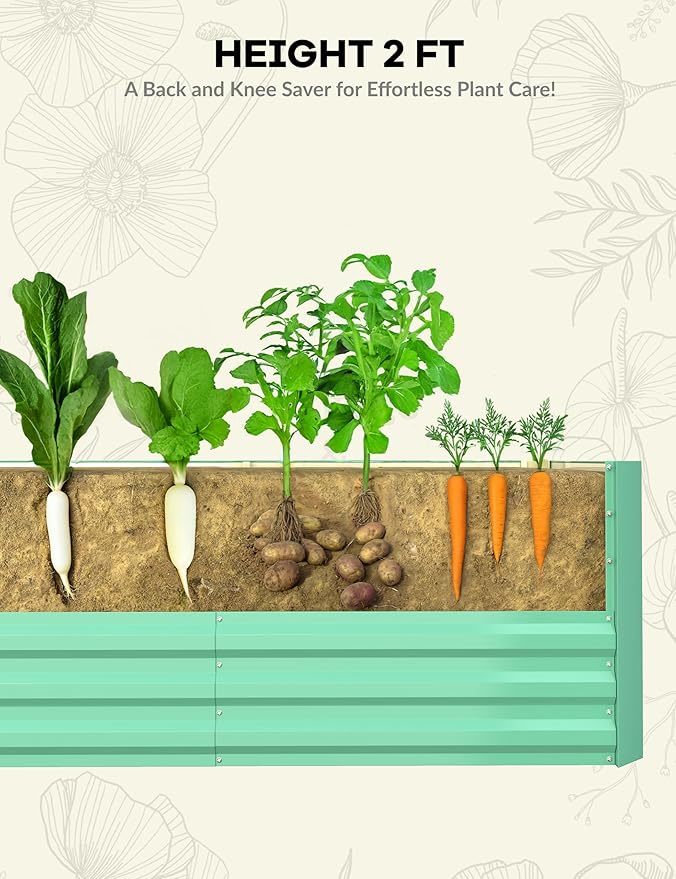 2pcs 8x4x2 ft Galvanized Raised Garden Bed, 24" Tall Metal Planter Box for Flowers Herbs Vegetables, Rust-Resistant Raised Garden Beds for Gardening, Easy Assembly Outdoor Garden Box & Planters, Green