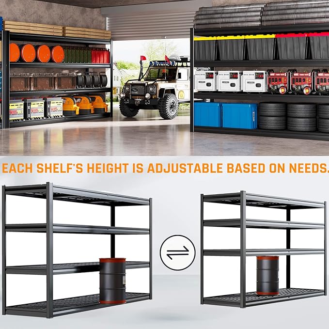 72" W Storage Shelves Heavy Duty Garage Shelving 30" D Metal Shelving Unit, 4 Tier Adjustable Shelves, 3500LBS Steel Industrial Shelving for Basement Warehouse Commercial, 72" W*30" D*72”H