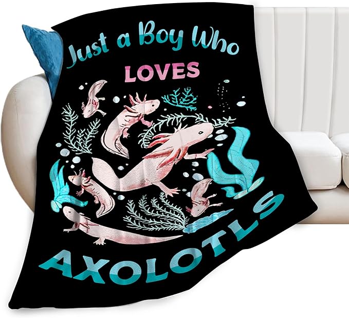 Just A Boy Axolotl Decor Throw Blanket - Super Warm Soft Plush Lightweight Fleece Flannel Blanket - Axolotl Gifts for Boys, Girls, Kids, Women, Adults - Winter Couch, Bed - 40"X50"