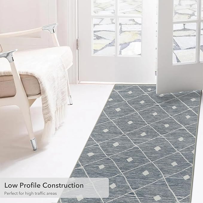 Wyatt & Ash Blue Grey Seta Imagine Printed Chenille 2' x 6' Non Skid & Machine Washable Runner Rug