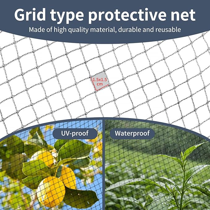 Garden Netting, 15ft x 30ft Black Bird Netting Heavy Duty,Rabbit,Large Bees,Squirrels, Deer,Chicken, Anti Birds, Cardinals，Animal Fencing for Fruit Tree & Vegetable Garden