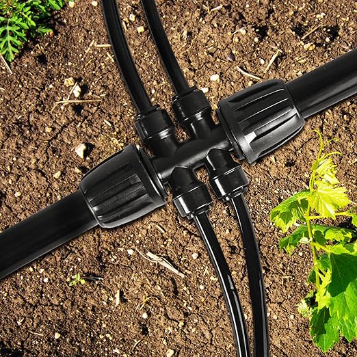 1/2 Inch To 1/4 Inch Drip Irrigation Fittings, 8 Pack Push-to-Fit 1/2" (1/2" ID x 0.65" OD) to 1/4" Drip Line Reducing Tee 1/2" x 1/4" 6 Way Splitter Connectors for Garden Irrigation System