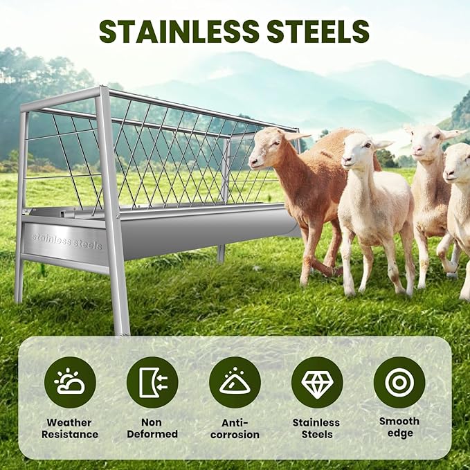 Goat Feeder, 92 Gallon Hay Feeder, Stainless Steel Livestock Hay Feeder, Sheep Feeder Trough for Barn or Outdoor Use, Free Returns!