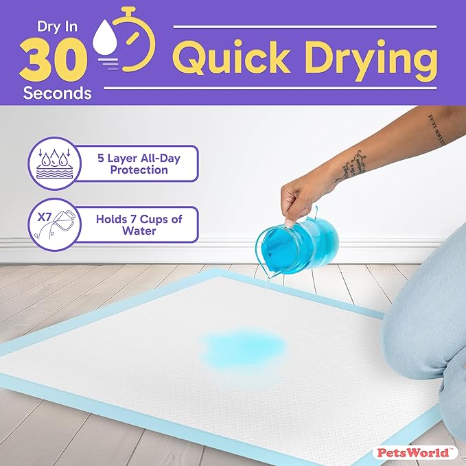 PETSWORLD 2XL Puppy Pads, 28x44 Inch, 1200 Count| Ultra-Absorbent, Leak-Proof Dog Pee Pads for Potty Training