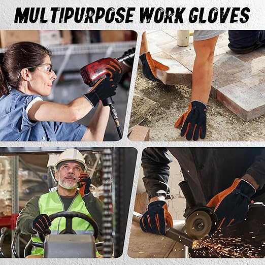 HANDLANDY HLDD 2 Pairs Leather Work Gloves for Men & Women – Cowhide Gardening Gloves, Thorn Proof, Cotton Lined, for Tig/Mig Welding, Construction, Chainsaw, Farm, Landscaping
