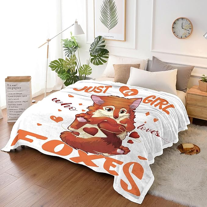 Just Girl Loves Fox Blanket Soft Blankets and Throws Flannel Cozy Lightweight Quilt Gift Perfect for Bed Sofa Couch-60 x50 Medium for Teen