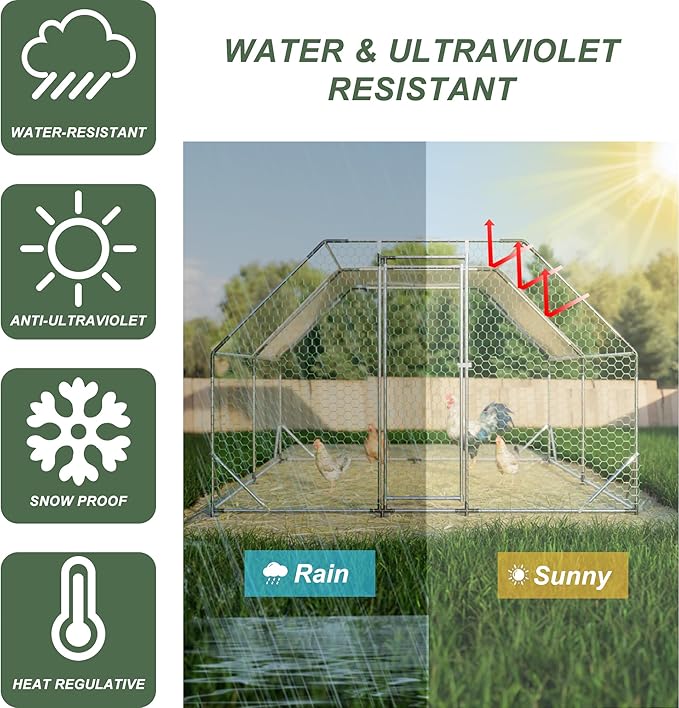 Chicken Coop Large Metal Chicken Coop Walk-In Poultry Cage Chicken Run for 15-20 Chickens,Durable Chicken House/cage with Waterproof and Anti-UV Cover,Suit for Your Backyard(13'Lx9.8'Wx6.8'H)