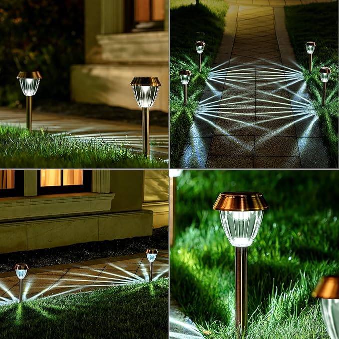 6 Pack Solar Pathway Lights Outdoor, New Upgraded Adjustable Warm & Cool White Solar Lights Outdoor Waterproof, Solar-Powered Garden Light for Path, Walkway, Yard, Driveway, Lawn, Backyard Decor