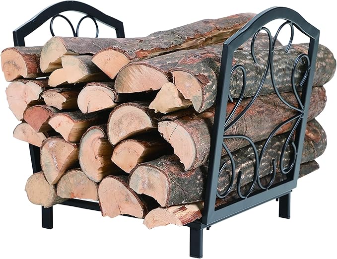 GREEN PARTY 17 Inch Small Firewood Rack Indoor/Outdoor Metal Firewood Holder, Decorative Fire Log Holder for Fireplace,Fire Pit,Heavy Duty Wood Rack,Wood Stove Accessories,17" L X 13" W X 15.5" H