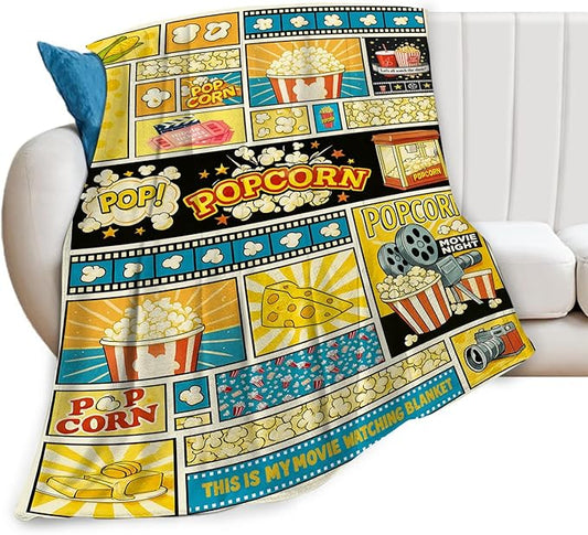 Popcorn Fleece Blanket Movie Ticket Throw Blankets for Girls Boys Super Soft Warm Flannel Movie Snacks Food Throws Gifts for Men Women Cozy Fuzzy Plush Stuffed Couch Bed Bedding Decor 60"X50"
