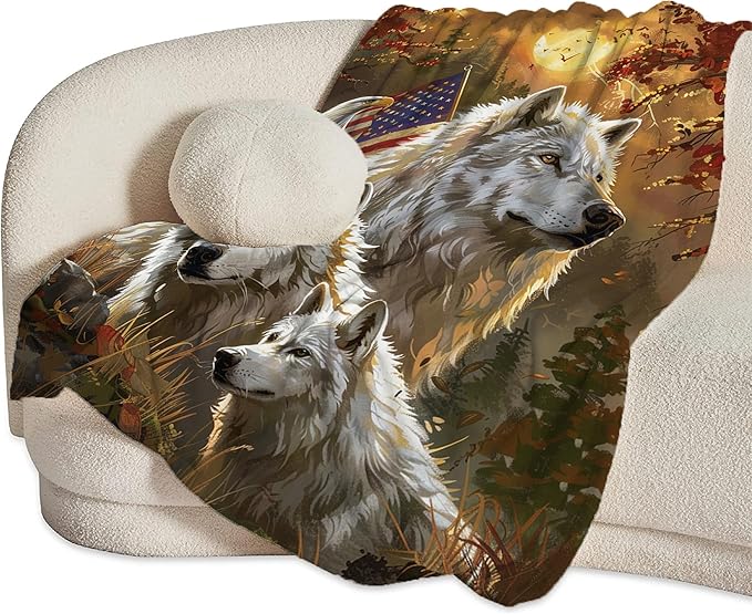 Wolf & Eagle Throw Blanket - Soft, Warm & Cozy Fleece for Women, Men, Kids & Adults - 50"x40"