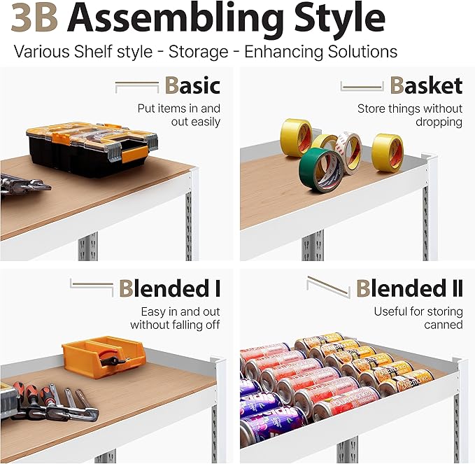 HOMEDANT House 5 Tier Laminated Metal Shelving Unit Adjustable Storage Utility Rack Heavy Duty Shelves Organization Multipurpose Shelf Kitchen Garage Pantry Closet (3, (XL Deep) 48.1" W, White)