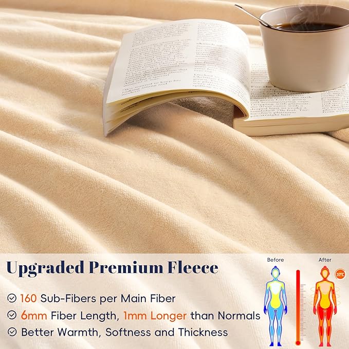 PHF Ultra Soft Fleece Blanket King Size, No Shed No Pilling Luxury Plush Cozy 300GSM Lightweight Blanket for Bed, Couch, Chair, Sofa Suitable for All Season, 108" x 90", Beige