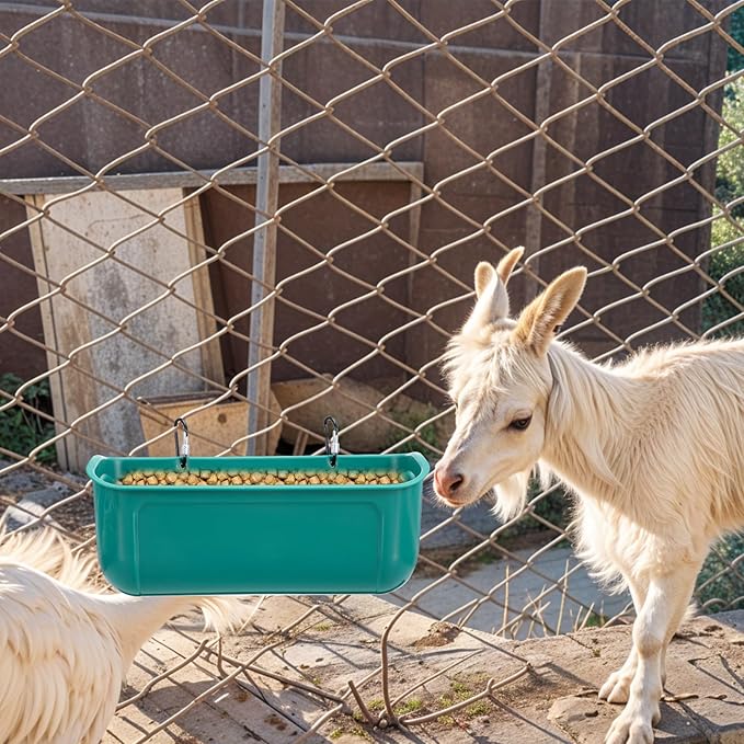 Goat Feeders Fence Hanging, 3.5 Quart Chicken Feeder Trough for Livestock Poultry 4 Pack