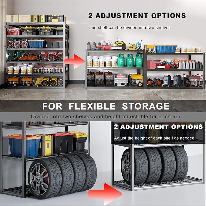 64" Wide 6-Tier Garage Shelving Unit, 64" W x 24" D x 84" H, Heavy Duty Garage Storage Shelves,3900 LBS Capacity, Industrial Adjustable Shelves for Basement Warehouse