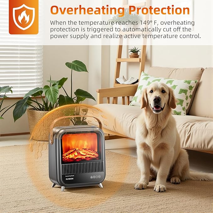 FLYMOON 11.8” Electric Fireplace Heater, Fireplace Heater with 3D Different Flame Effects, 750/1200W, Timer, Electric Fireplace Heaters with Overheating & Tip-Over Protection, Indoor Fireplace
