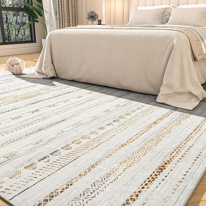 9x12 Area Rugs for Living Room Machine Washable Rug Distressed Indoor Carpet Neutral Moroccan Boho Rug Ultra Soft Area Rug for Bedroom Dining Room Playroom Office, Multi-Color