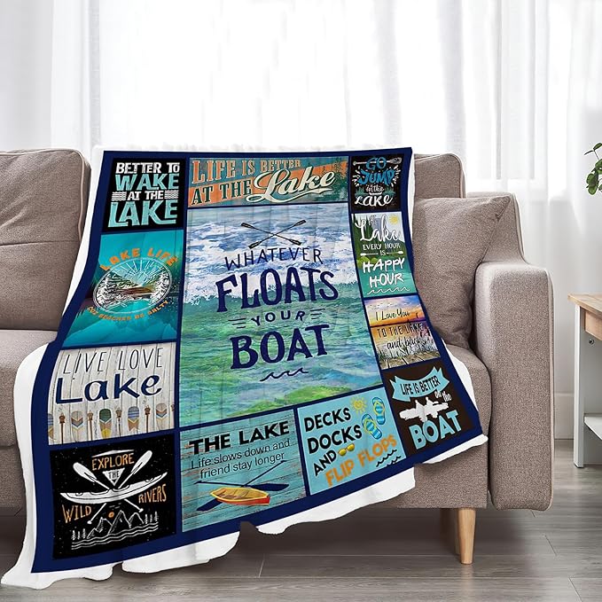 Lake Blanket Gifts for Girls Boys Soft Warm Plush Boat Throw Blanket Flannel Fleece Fuzzy Boating Blanket for Kids Adults Lovers House Bed Couch Living Room Decor 80"X60"