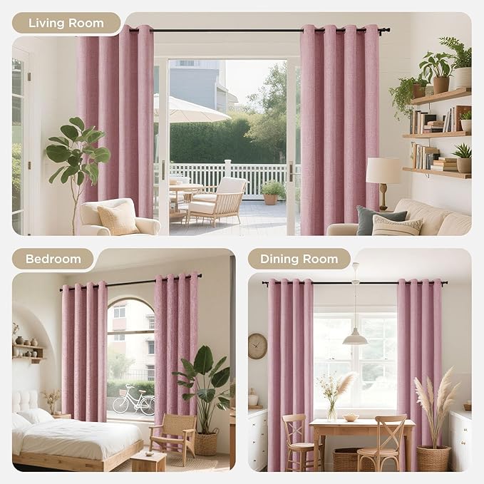 Joydeco Blackout Curtains 90 Inches Long 2 Panels Burg, Room Darkening Curtains for Bedroom, 100% Black Out Textured Thermal Drapes Privacy Protection 2 Panels Set(W52 x L90 Inch, Pink)