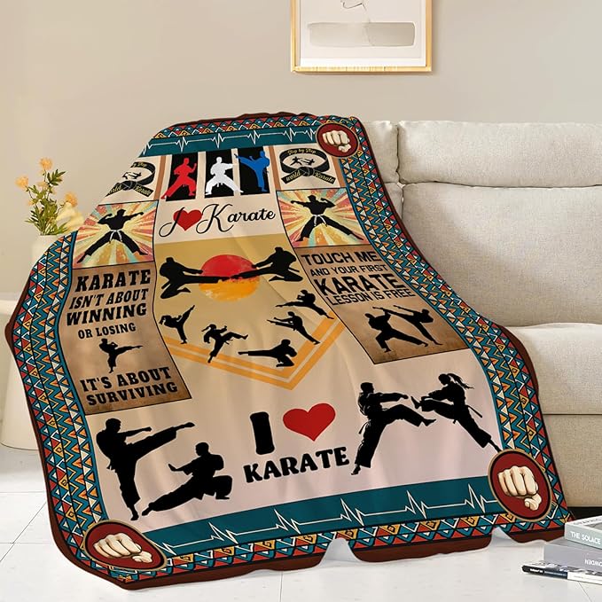 Karate Blanket, Karate Throw Blanket, Sport Gifts Blankets Stuff Fleece Flannel Plush for Men Boys Women Girls Lovers Adults Soft Bedding Gift for Sofa Bed Office Home Decor 40"X50"