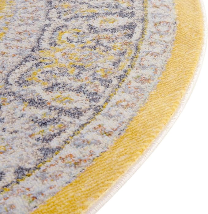 Unique Loom Baracoa Collection Area Rug - Prado (4' 1" Round, Yellow/ Ivory)