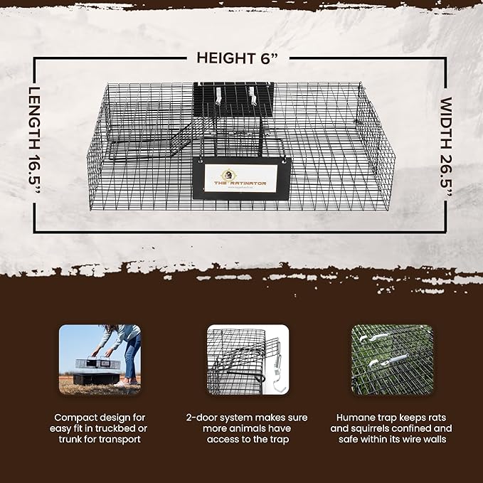 Rugged Ranch Ratinator Indoor or Outdoor Multi-Catch Rat Trap - Humane Live Cage Catcher, Rodent Control for Homes, Barns, Attics, Garages, Sheds, Gardens and Farms