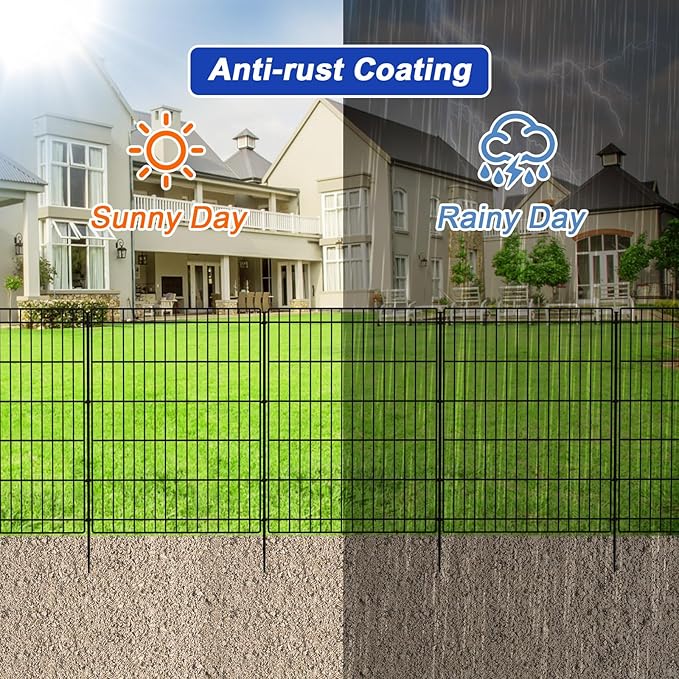 INJOPEXI Garden Fence Outdoor 6 Panels 13ft (L)×36in (H) Decorative Garden Fences with 6 Panels Rustproof Wire No Dig Metal Animal Barrier Dog Rabbit Fencing for Yard Lawn Patio - Without Fence Gate