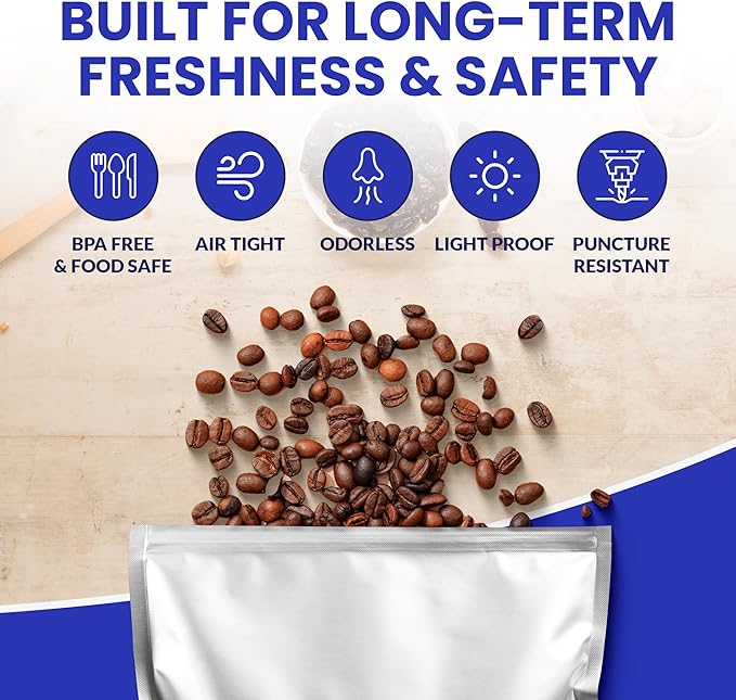 60-Pack 14 Mil Mylar Bags with Oxygen Absorbers, Gusseted 5 Gallon(10), 1 Gallon(20) & 1 Quart(30) Bags with 2500cc, 500cc & 300cc OA - Resealable Mylar Bags for Food Storage with Colourful labels