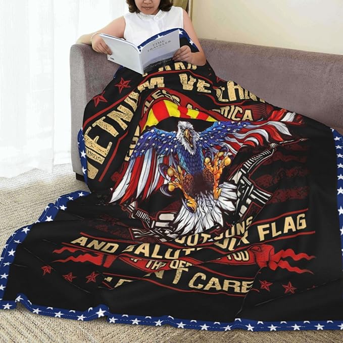 Vietnam Veteran Blanket Army Throw Blanket Soft Fleece Flannel Patriotic Bald Eagle Bedding Military Gifts for Veterans Men Boys Lovers Adults Stuff Plush for Couch Sofa Bed Room Decor 40"X50"
