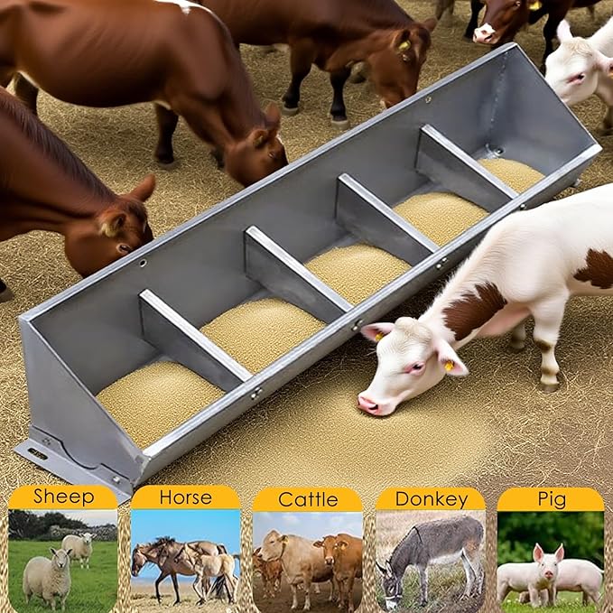 Heavy Duty 2-in-1 Stainless Steel Livestock Feed Trough for Pigs, Sheep, Cattle, and Goats - Hanging Design with Sloped Opening, 39.4" Long, Easy Feeding for Farm Animals