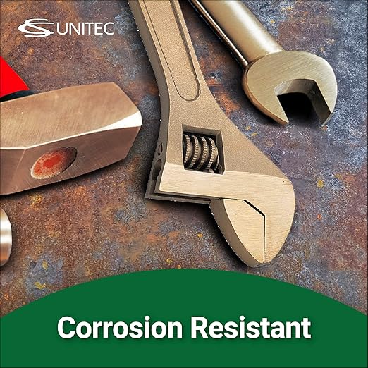 CS Unitec | Non-Sparking & Non-Magnetic Adjustable Wrench | 15in Aluminum Bronze Tool, TUV Certified & Beryllium Free