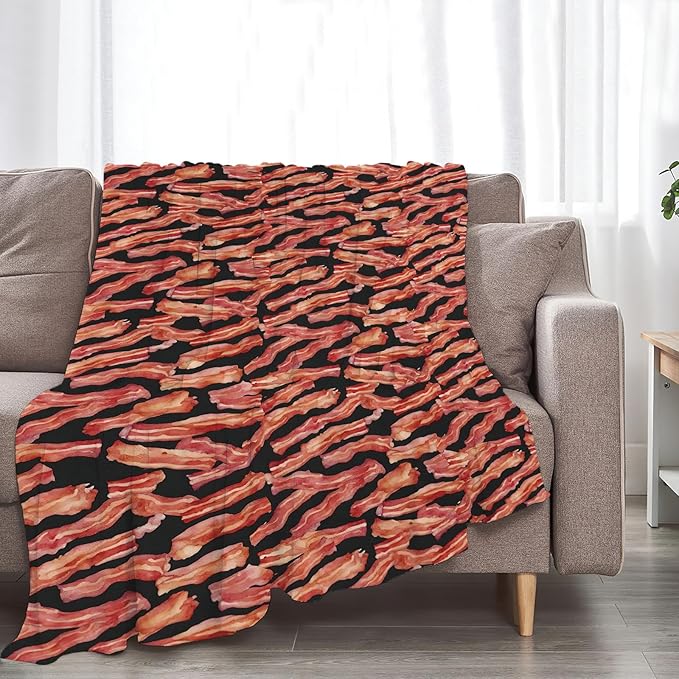 Funny Bacon Blanket, Food Throw Blankets, Meat Fuzzy Plush Blanket Ultra Soft for Bacon Lover Gift Kids Teens Women Men Girls Boys Stuff Decor for Home Bedding Sofas Couch Camping 80"X60"