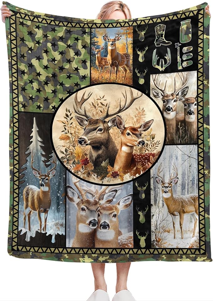 Deer Blanket Ultra Soft Cozy Camo Throw - Fleece Fuzzy Plush Hunting Lovers Decor Gifts for Women Girls Adults - Couch Sofa 60"x50"