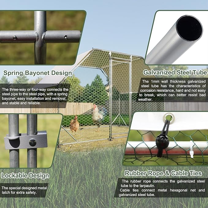 Chicken Coop Large Metal Chicken Coop Walk-In Poultry Cage Chicken Run for 6-10 Chickens,Durable Chicken House/cage with Waterproof and Anti-UV Cover,Suit for Your Backyard(9.8'Lx6.5'Wx6.8'H)