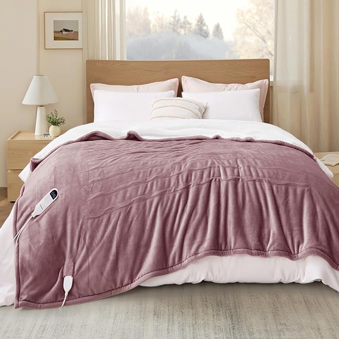 Bedsure Electric Blanket Twin - Soft Flannel Heated Blanket, Fast Heating with 10 Time Settings & 6 Heat Settings, Warm Gifts for Grandma (62x84 inches, Woodrose)