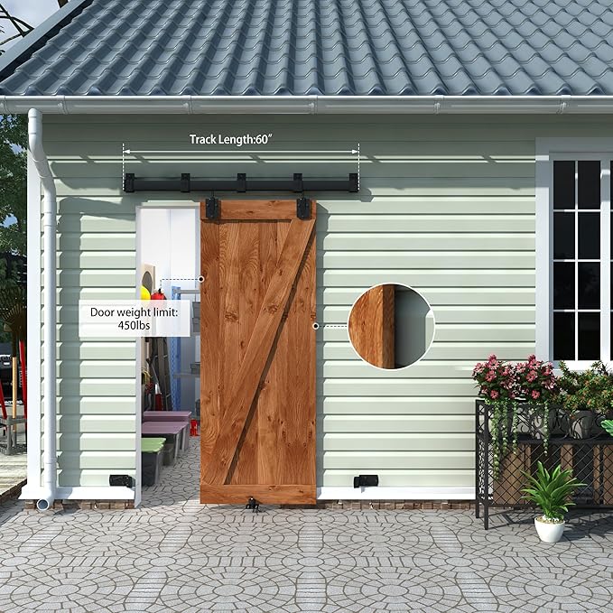 5FT Black Box Rail Exterior Sliding Barn Door Hardware Track Kit, Heavy Duty Barn Door Track Set, Wall Mount Outdoor Weatherproof Single Barn Door Hardware with 5 Track Brackets(No Doors）