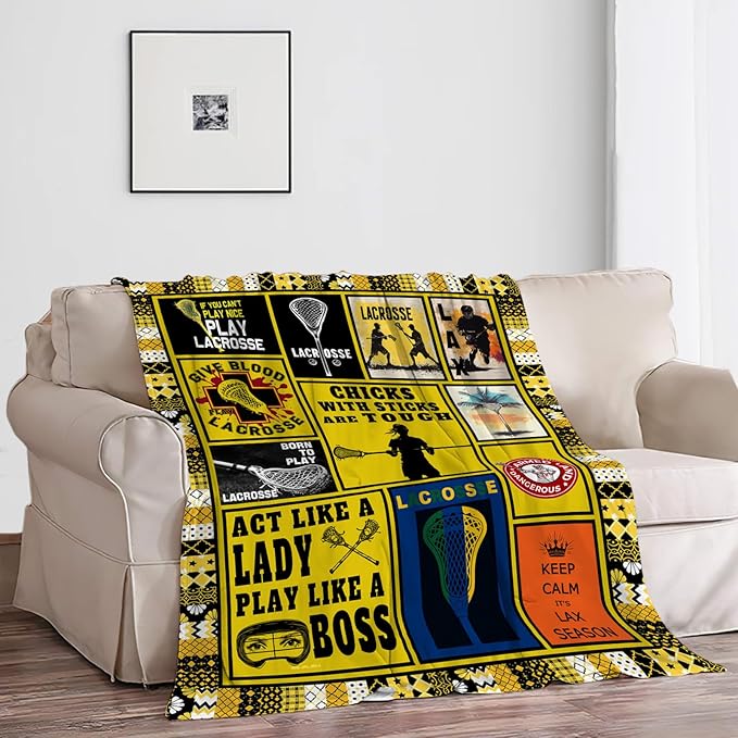 Lacrosse Blanket, Lacrosse Throw Blanket, Sports Gifts Blankets Stuff Fleece Flannel Plush for Girls Women Men Boys Lovers Adults Soft Bedding Gift for Sofa Bed Office Home Decor 40"X50"