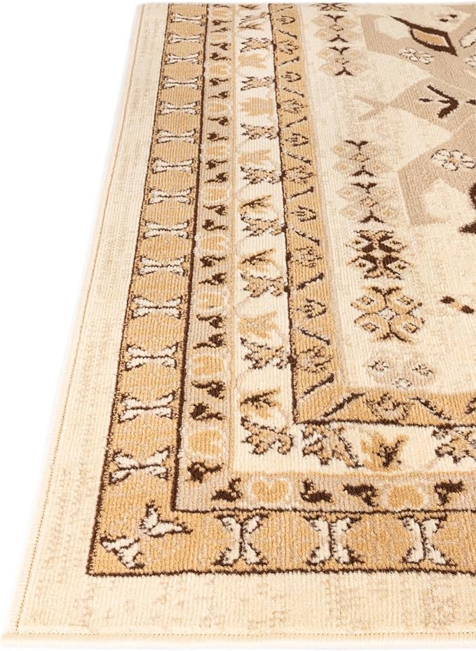 Unique Loom Taftan Collection Border Geometric Tribal Inspired Design Area Rug (4' 0 x 6' 0 Rectangular, Ivory/ Tan)