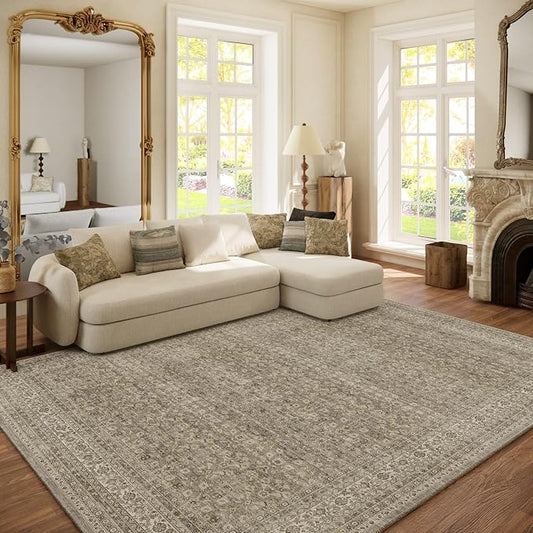 Washable Area Rugs for Living Room: 6x9 Bedroom Area Rug Boho Vintage Rugs Stain Resistant Non Slip Low Pile Soft Lightweight Carpet for Kitchen Dining Room Farmhouse Nursery Kids Room